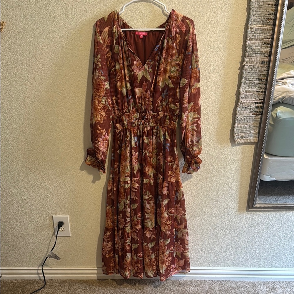 Shop Stevie Metallic Floral Long Sleeve Dress